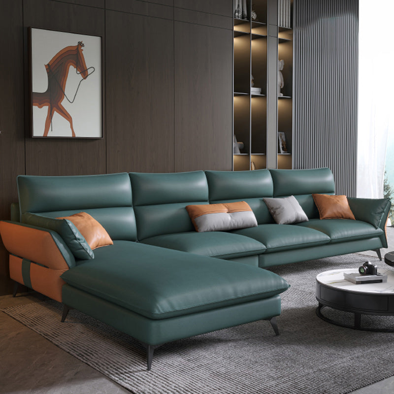 Vintage Sewn Pillow Back Sofa & Chaise 4-seat Faux Leather Sofa