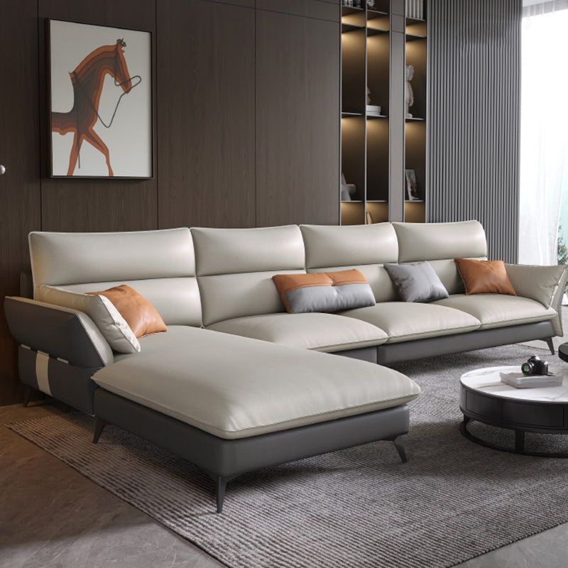 Vintage Sewn Pillow Back Sofa & Chaise 4-seat Faux Leather Sofa