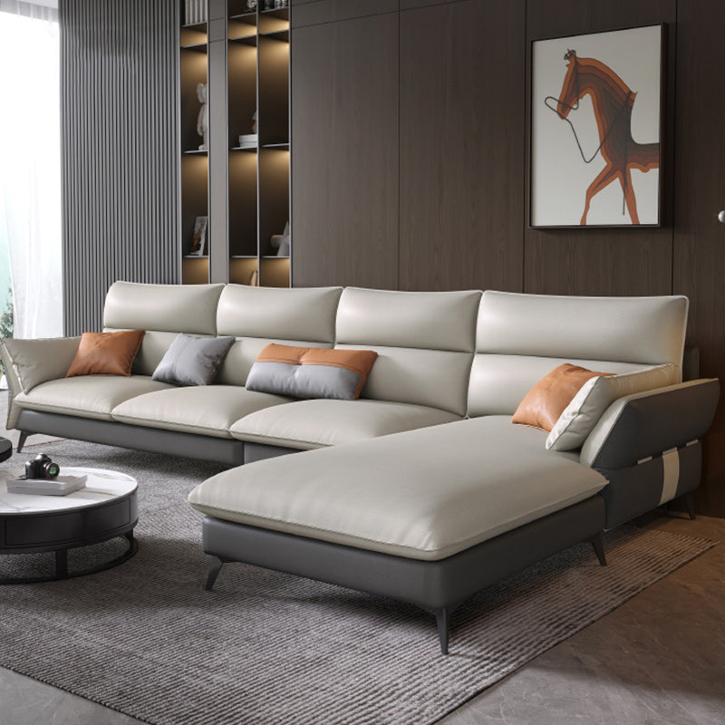 Vintage Sewn Pillow Back Sofa & Chaise 4-seat Faux Leather Sofa