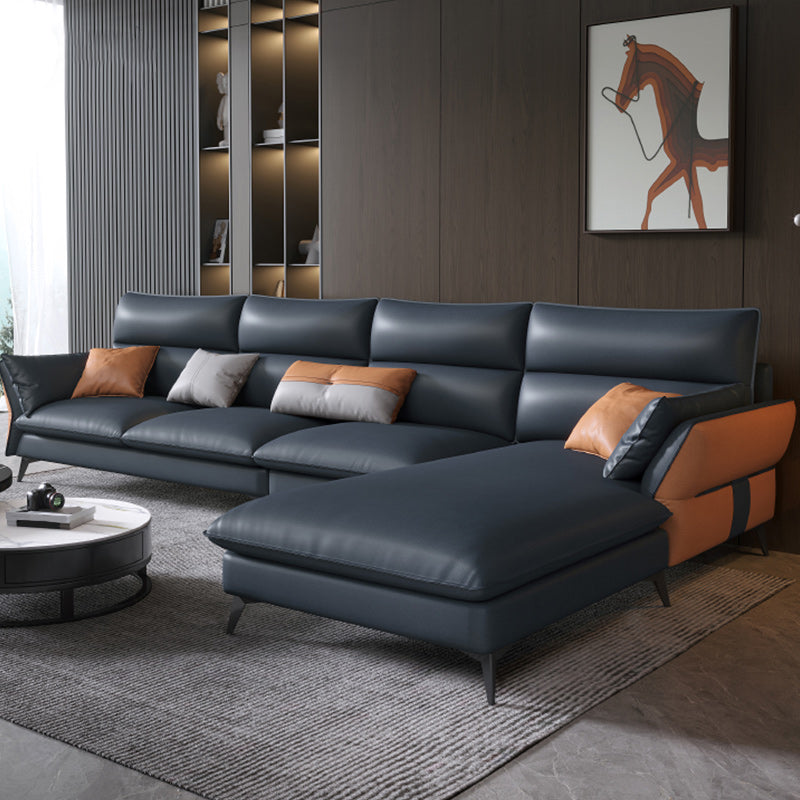 Vintage Sewn Pillow Back Sofa & Chaise 4-seat Faux Leather Sofa