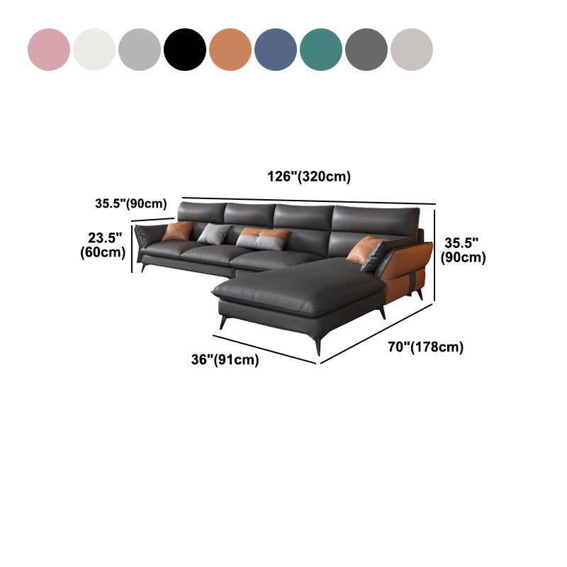 Vintage Sewn Pillow Back Sofa & Chaise 4-seat Faux Leather Sofa