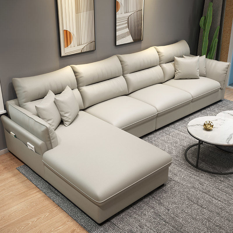 Mid Century Modern Faux Feather 4-seat Sofa & Chaise For Living Room