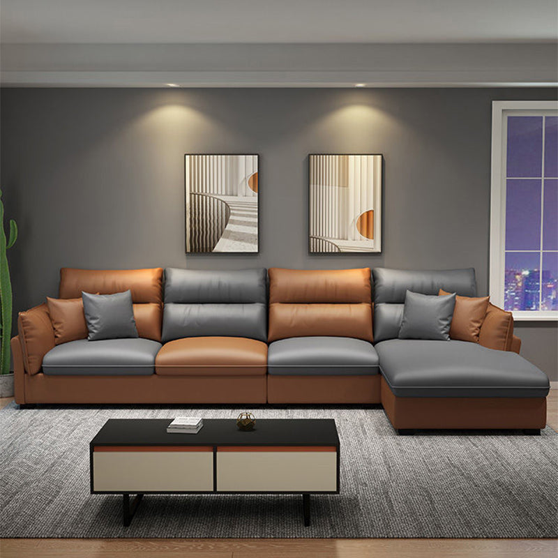 Mid Century Modern Faux Feather 4-seat Sofa & Chaise For Living Room