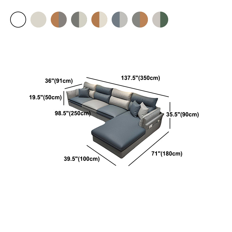 Mid Century Modern Faux Feather 4-seat Sofa & Chaise For Living Room