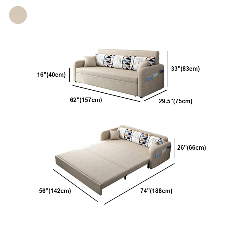 Contemporary Cotton Blend Square Arm Sofa Bed with Pillows in Brown