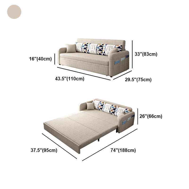 Contemporary Cotton Blend Square Arm Sofa Bed with Pillows in Brown