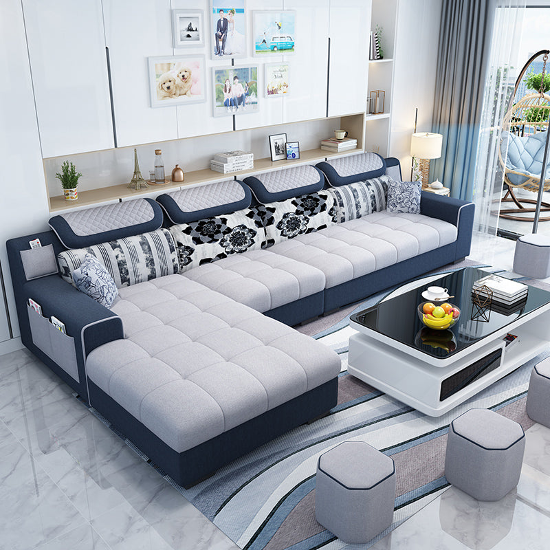 Recessed Arm L-Shape Modular Furniture Sectionals for Four People