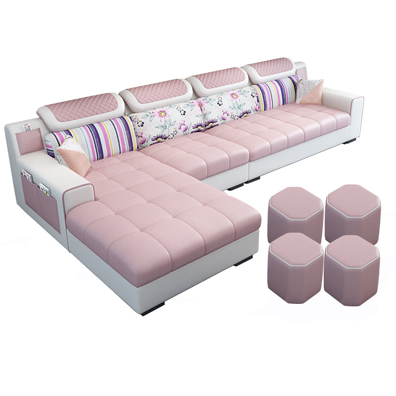 Recessed Arm L-Shape Modular Furniture Sectionals for Four People