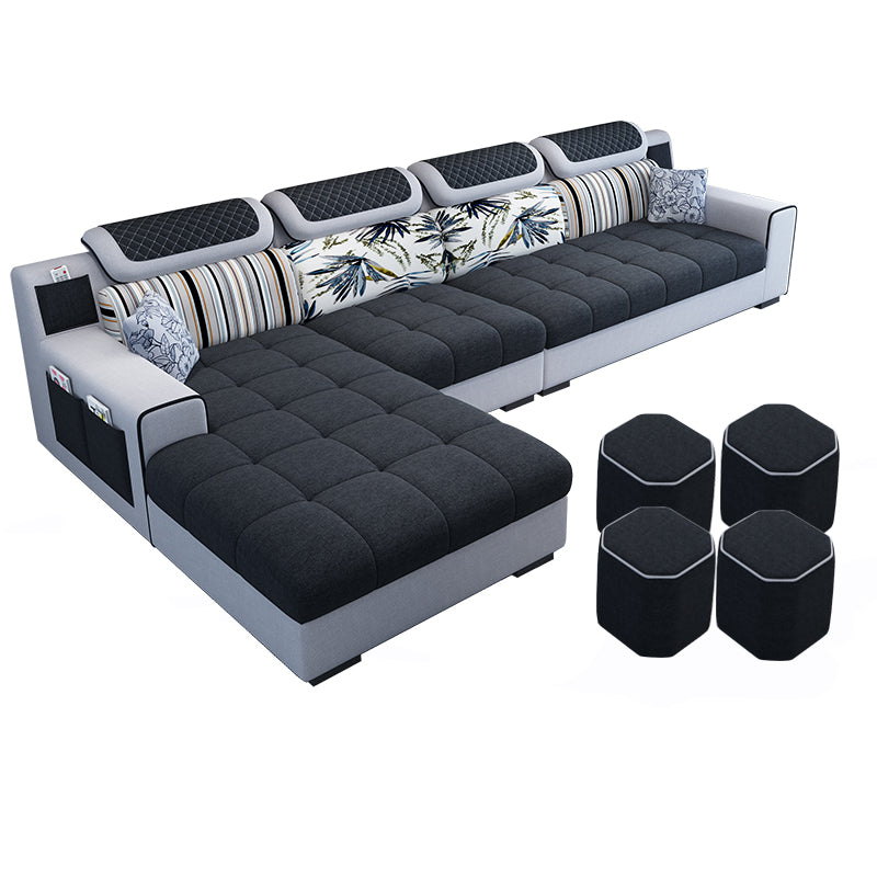 Recessed Arm L-Shape Modular Furniture Sectionals for Four People