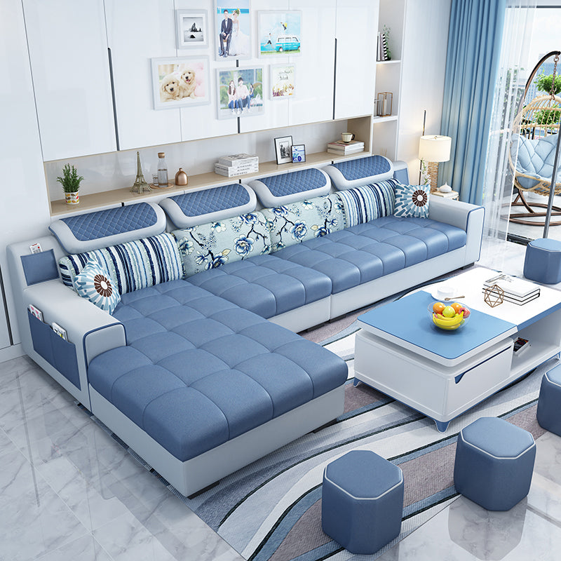 Recessed Arm L-Shape Modular Furniture Sectionals for Four People