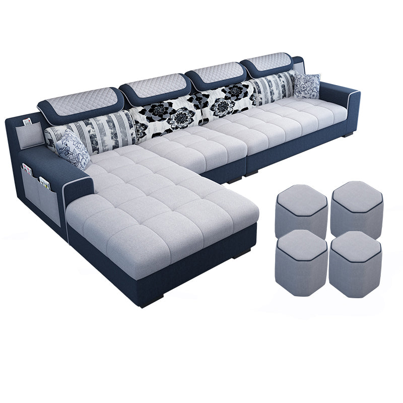 Recessed Arm L-Shape Modular Furniture Sectionals for Four People