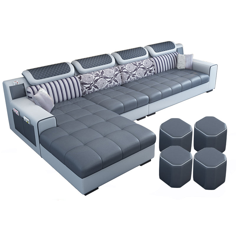 Recessed Arm L-Shape Modular Furniture Sectionals for Four People