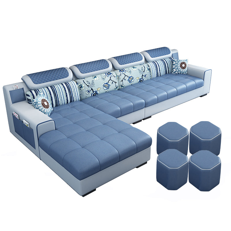 Recessed Arm L-Shape Modular Furniture Sectionals for Four People