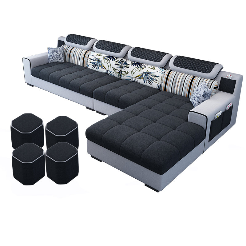 Recessed Arm L-Shape Modular Furniture Sectionals for Four People