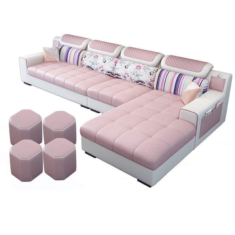 Recessed Arm L-Shape Modular Furniture Sectionals for Four People