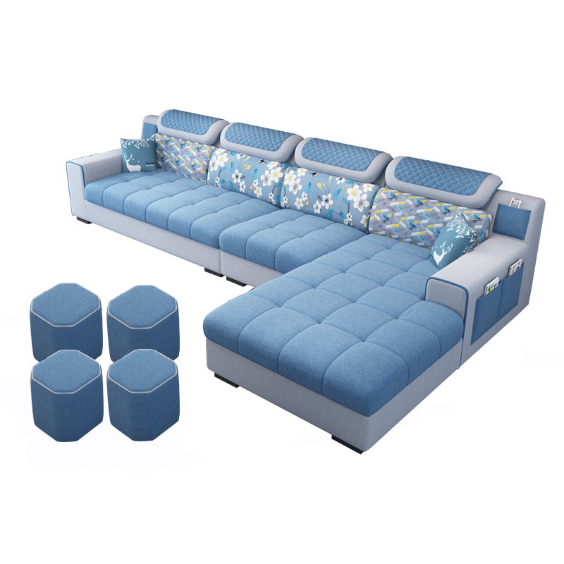 Recessed Arm L-Shape Modular Furniture Sectionals for Four People