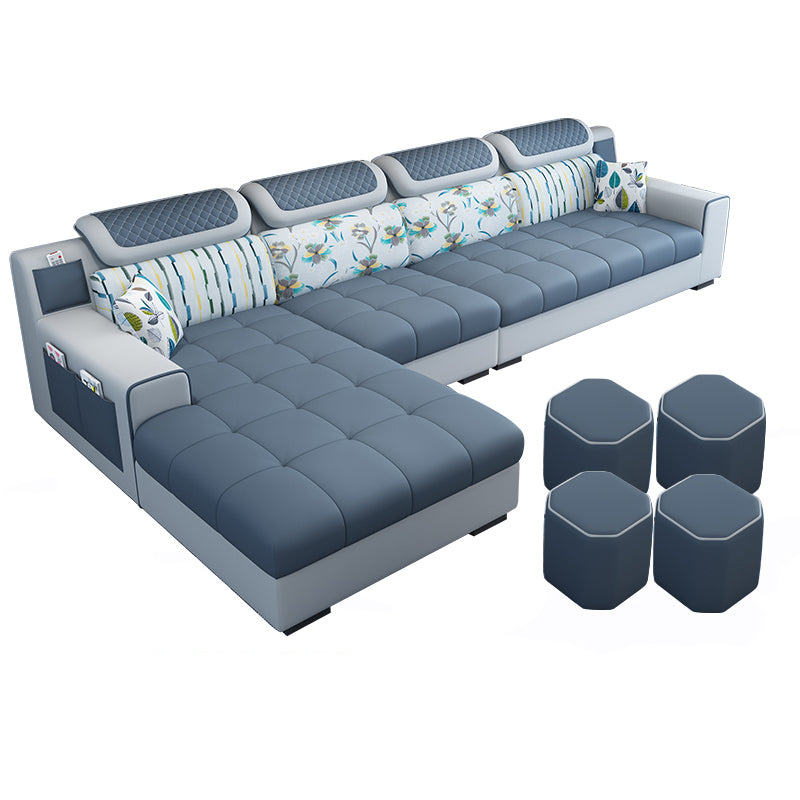 Recessed Arm L-Shape Modular Furniture Sectionals for Four People