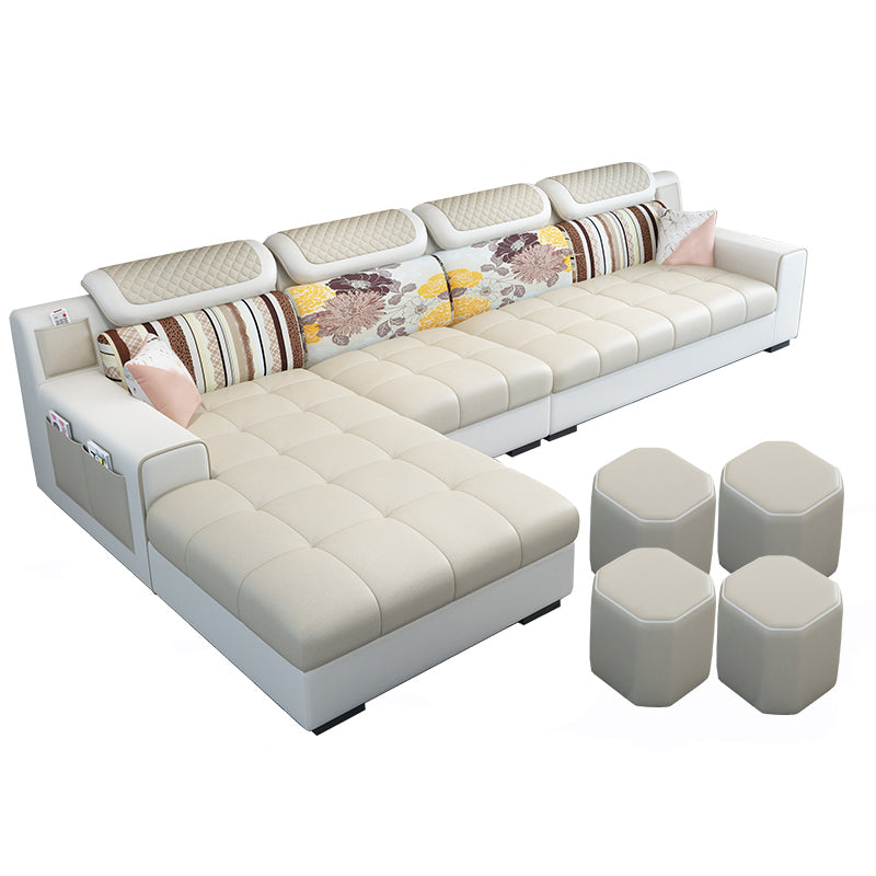 Recessed Arm L-Shape Modular Furniture Sectionals for Four People