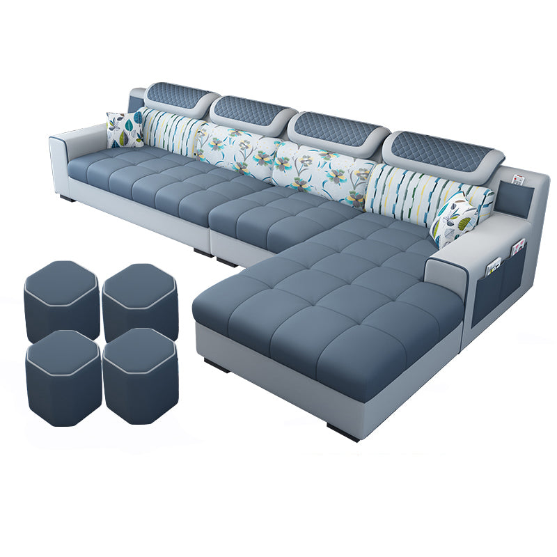 Recessed Arm L-Shape Modular Furniture Sectionals for Four People