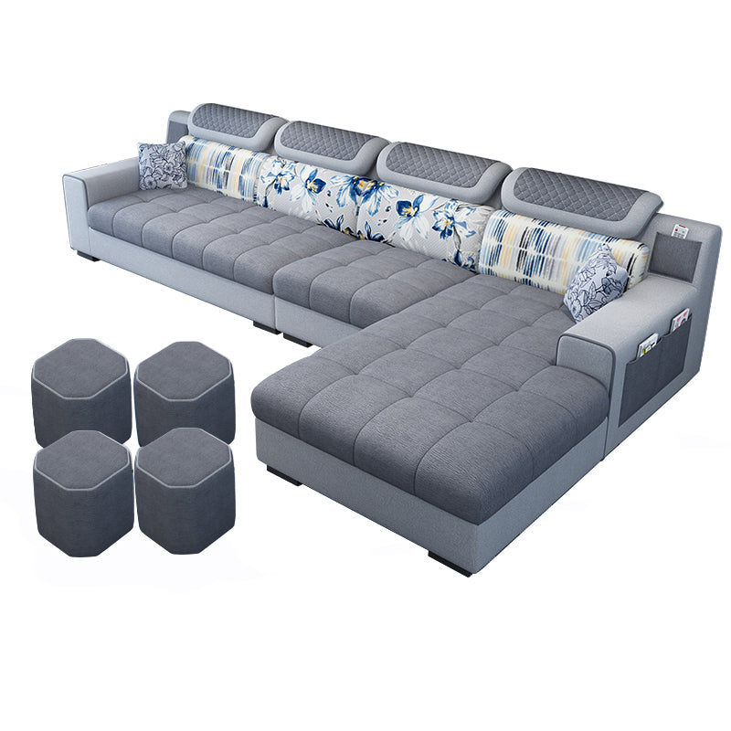 Recessed Arm L-Shape Modular Furniture Sectionals for Four People