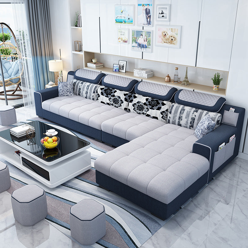 Recessed Arm L-Shape Modular Furniture Sectionals for Four People