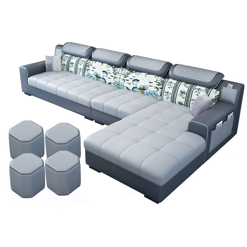 Recessed Arm L-Shape Modular Furniture Sectionals for Four People