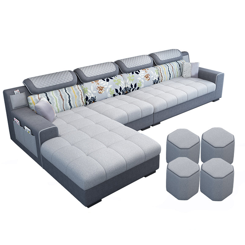 Recessed Arm L-Shape Modular Furniture Sectionals for Four People