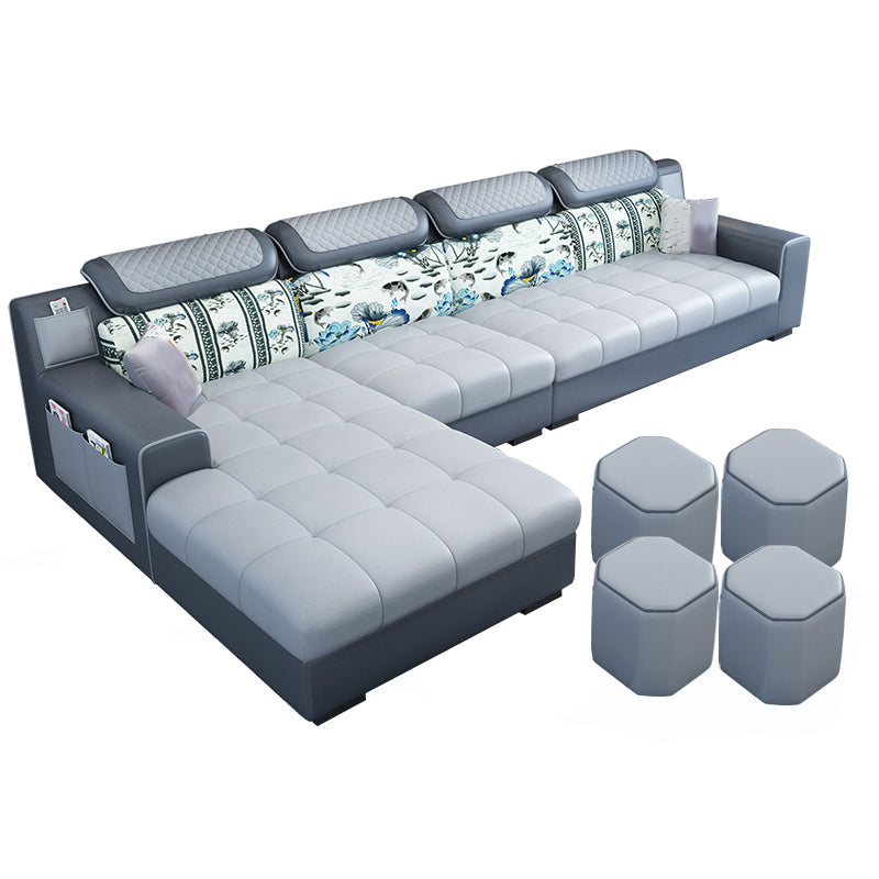 Recessed Arm L-Shape Modular Furniture Sectionals for Four People