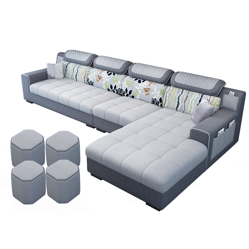 Recessed Arm L-Shape Modular Furniture Sectionals for Four People