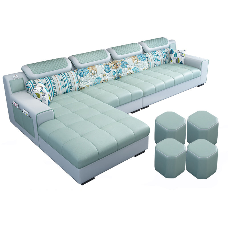 Recessed Arm L-Shape Modular Furniture Sectionals for Four People