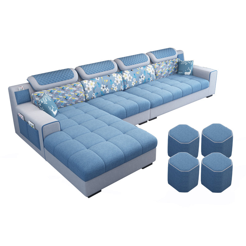 Recessed Arm L-Shape Modular Furniture Sectionals for Four People