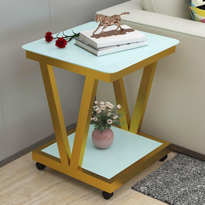 Modern Metal and Glass End Table Square Trestle End Table for Living Room