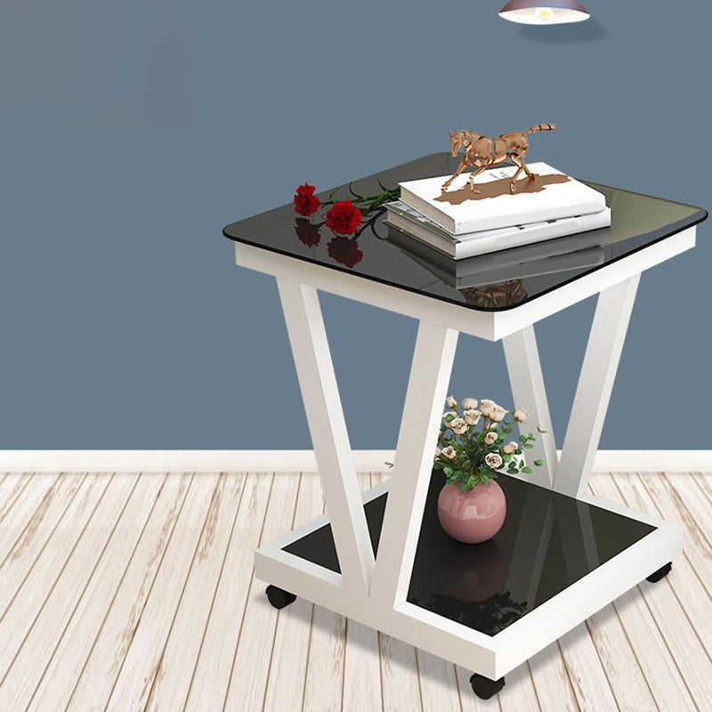 Modern Metal and Glass End Table Square Trestle End Table for Living Room