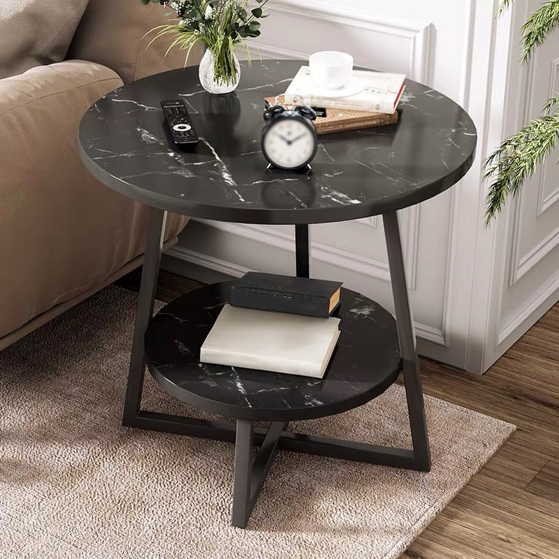 Cross Legs Base Design Cocktail Table Artificial wood Black/white Top Round Coffee Table