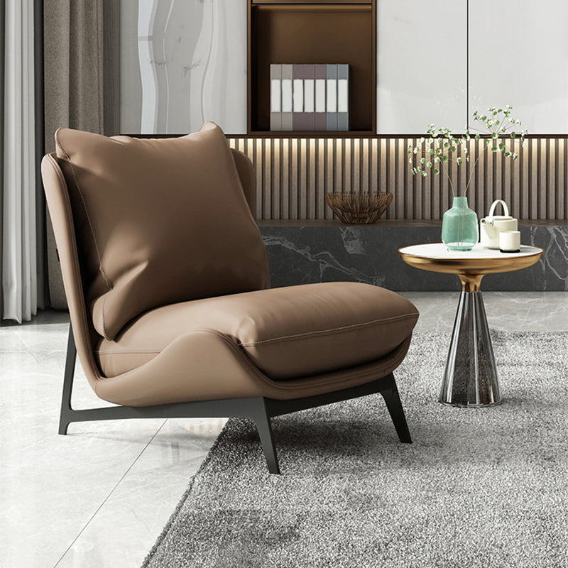 Contemporary Slipper Accent Chair, Faux Leather Accent Chair with Removable Cushions