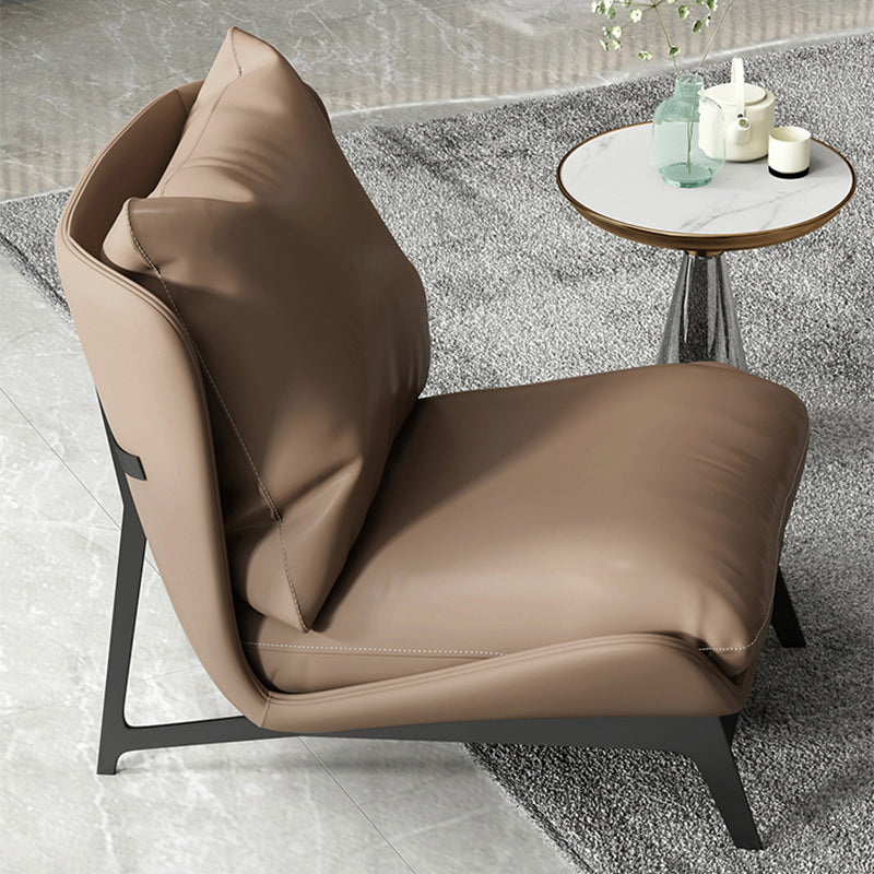 Contemporary Slipper Accent Chair, Faux Leather Accent Chair with Removable Cushions