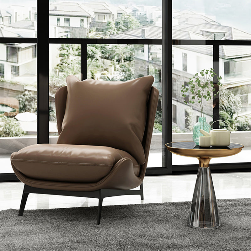 Contemporary Slipper Accent Chair, Faux Leather Accent Chair with Removable Cushions