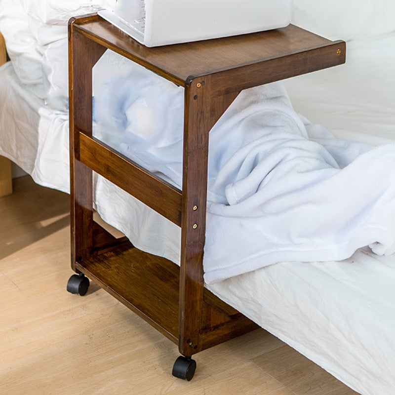 Walnut/Natural Wood End Table 24.8-In H Shelf Included Side Table with Casters