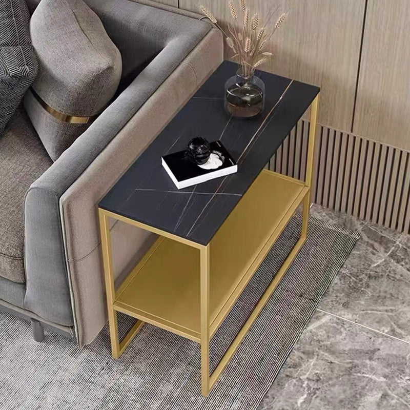 Modern Style Cocktail Table Grey/white/black Rock Slate Top Metal Base Coffee Table