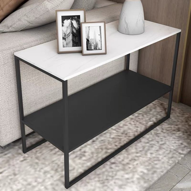 Modern Style Cocktail Table Grey/white/black Rock Slate Top Metal Base Coffee Table