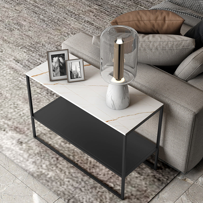 Modern Style Cocktail Table Grey/white/black Rock Slate Top Metal Base Coffee Table