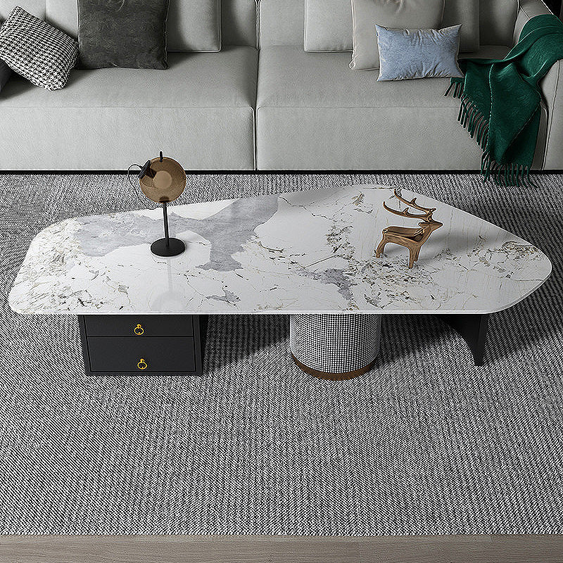 15.7"H Irregular Slate Metal Frame Coffee Table with Drawer for Living Room