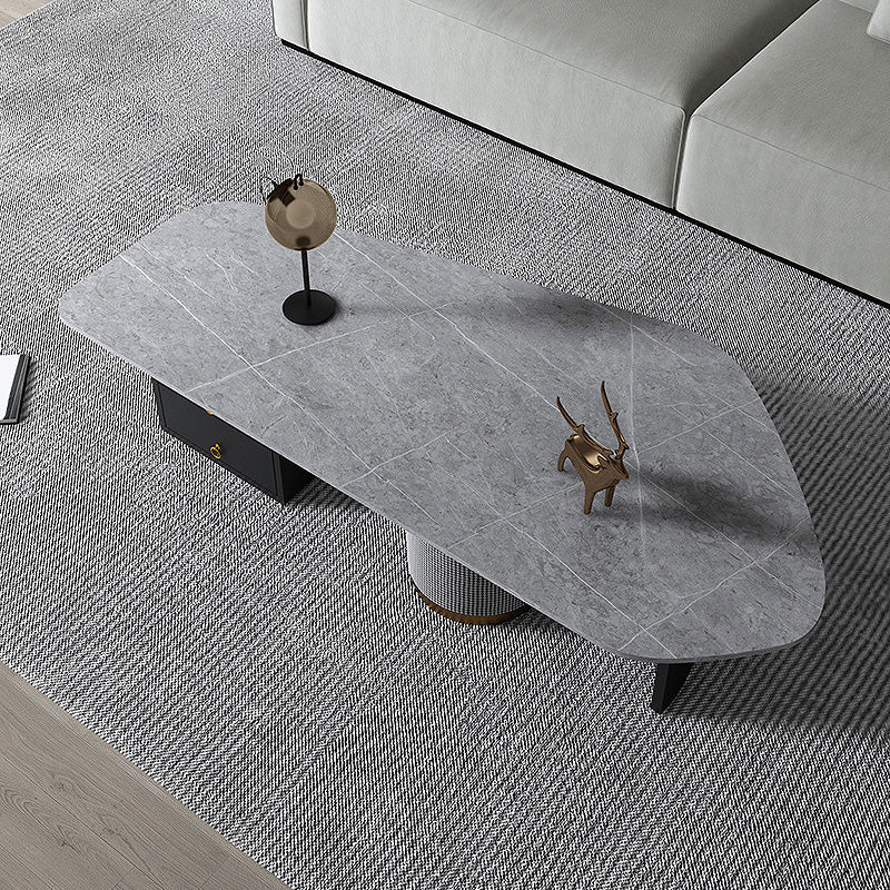15.7"H Irregular Slate Metal Frame Coffee Table with Drawer for Living Room