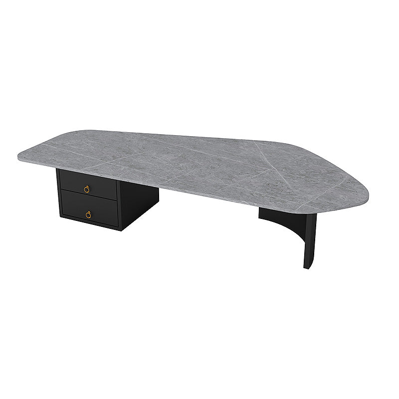 15.7"H Irregular Slate Metal Frame Coffee Table with Drawer for Living Room