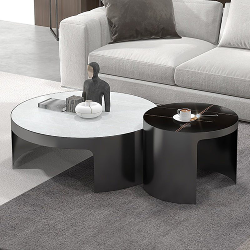 Sled 2 Nesting Coffee Table Contemporary Round Stone Cocktail Table