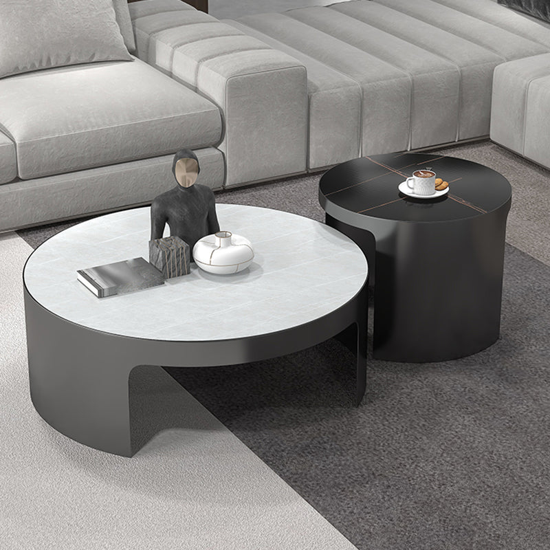 Sled 2 Nesting Coffee Table Contemporary Round Stone Cocktail Table