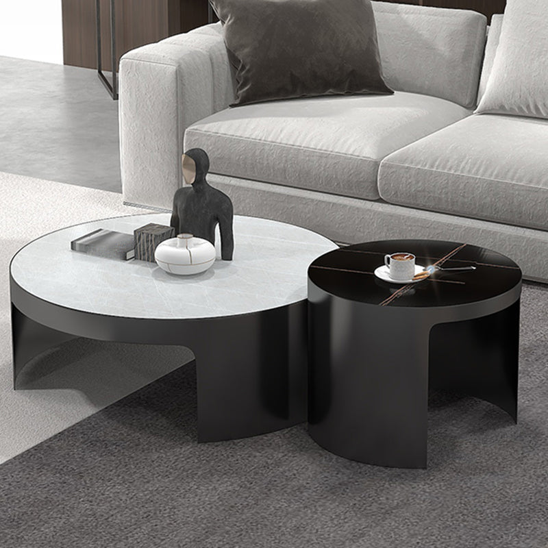 Sled 2 Nesting Coffee Table Contemporary Round Stone Cocktail Table