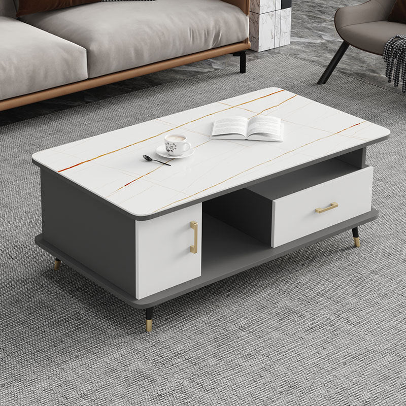Modern Style Slate White/grey/black Top Rectangular Coffee Table