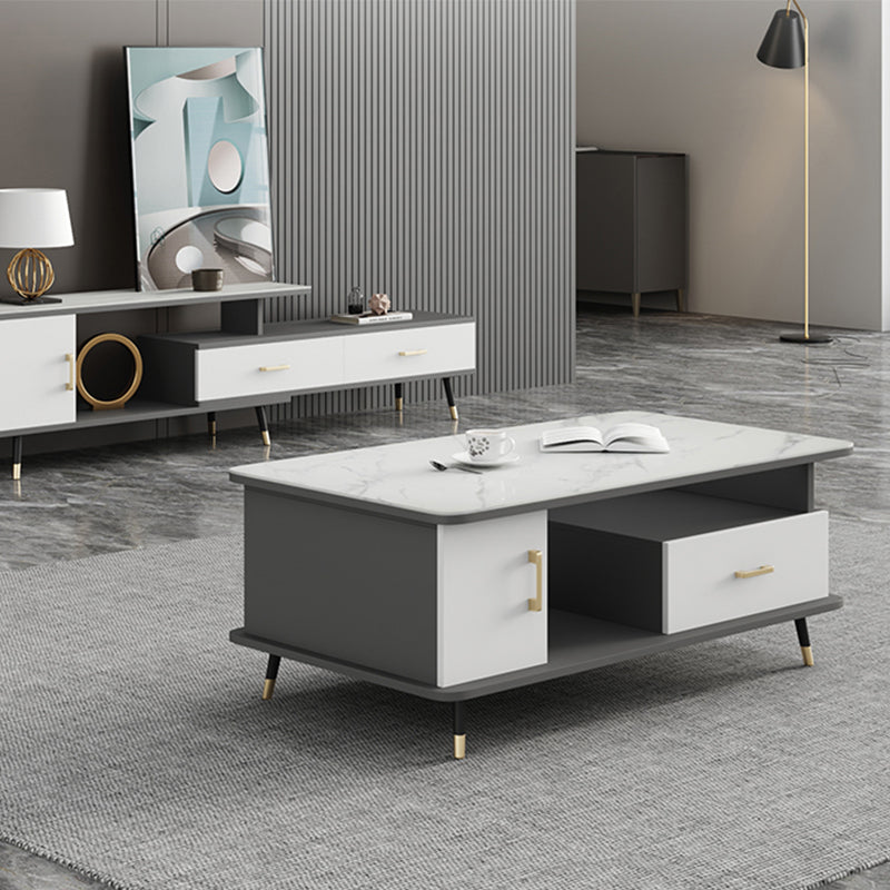 Modern Style Slate White/grey/black Top Rectangular Coffee Table