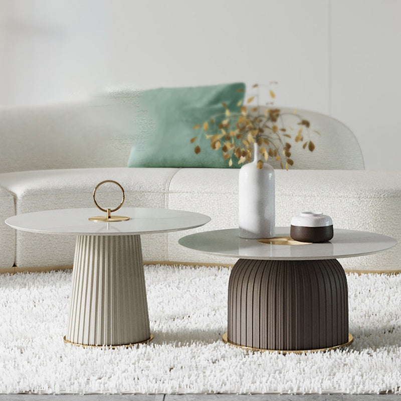 Modern Metal Cocktail Table Round Pedestal Coffee Table - White